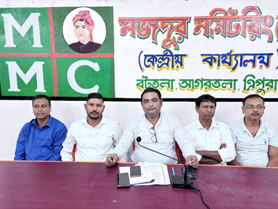 MMC president Biplab Kar addressed a press conference at Mazdoor Monitoring cell office in Agartala on November 15.